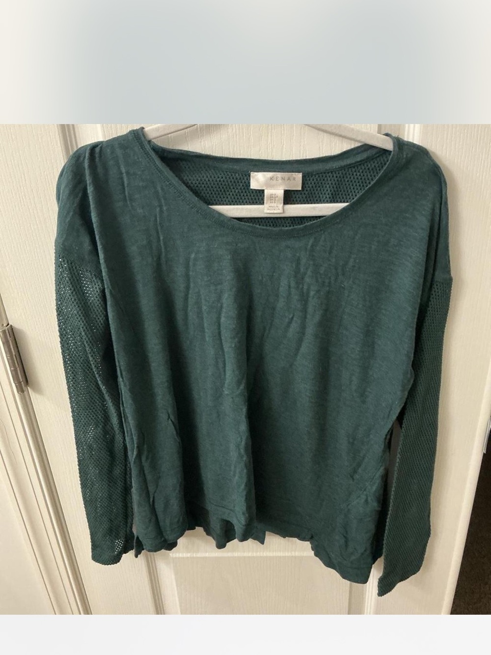 Kenar Women's Teal Green Long Sleeve Mesh-Sleeve Top